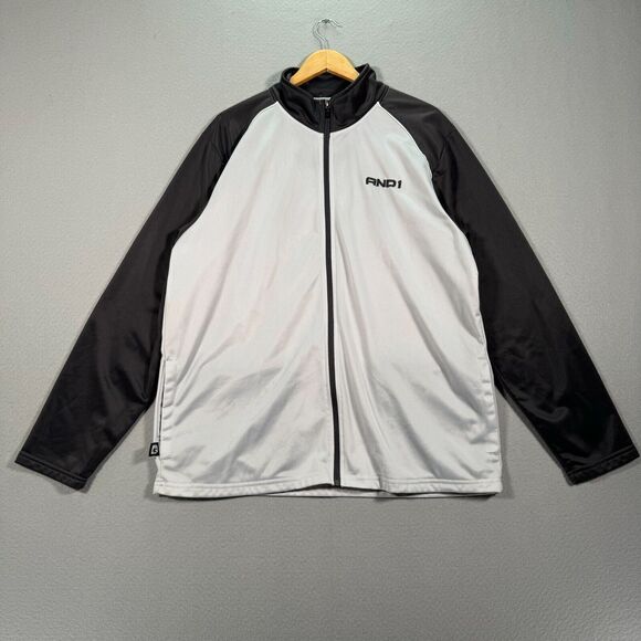 And1 Track Jacket Mens Extra Large White Full Zip Sweatshirt Basketball Hoop Mix - Picture 1 of 11